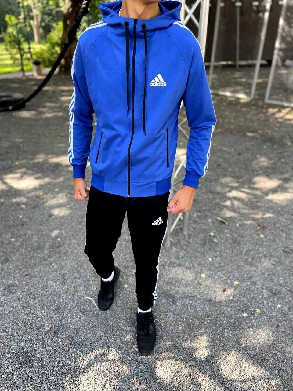 Мужской спортивный костюм синий, Адидас полоски