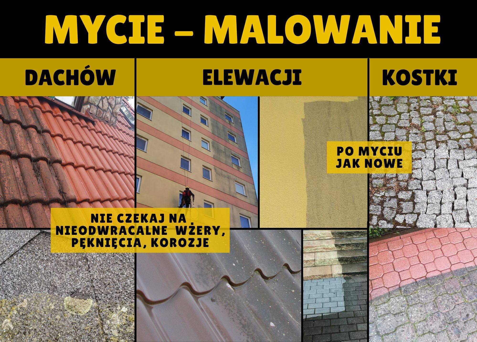 Mycie dachów - mycie elewacji - mycie kostki brukowej - malowanie dach