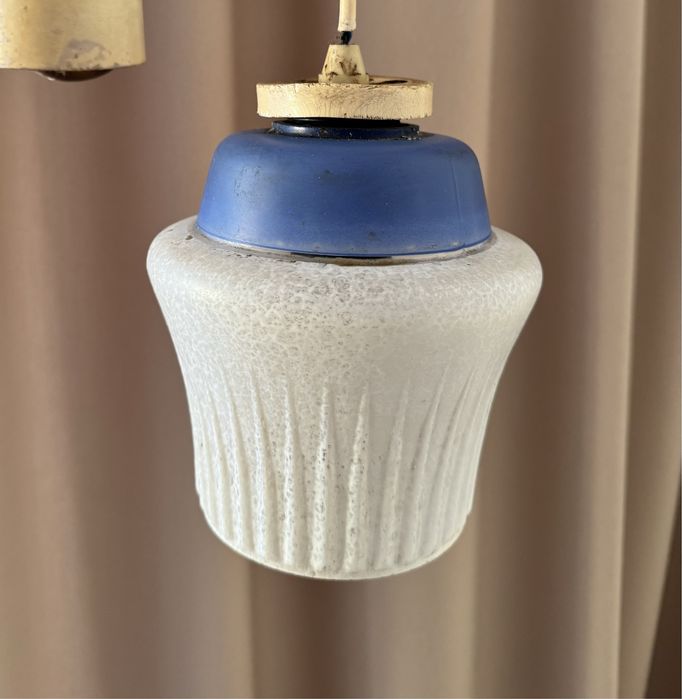 Lampa wisząca / Klosz PRL Vintage Biało Niebieska