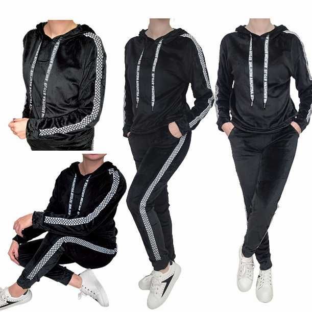 6 KOLORÓW Komplet dres welurowy bluza + spodnie TU S/M kolor CZARNY