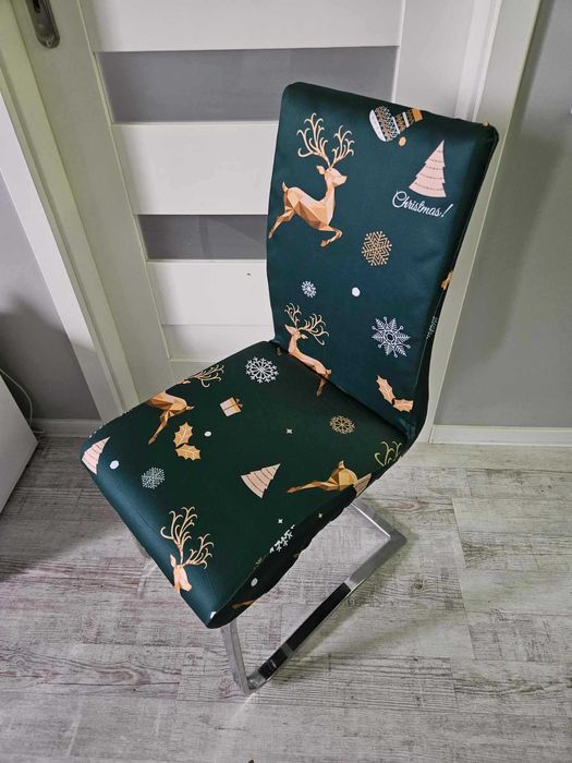 Świąteczne pokrowce na krzesła elastyczne 4 sztuki zielone święta