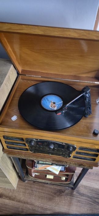 Gramofon z głośnikiem usb retro  z drewna