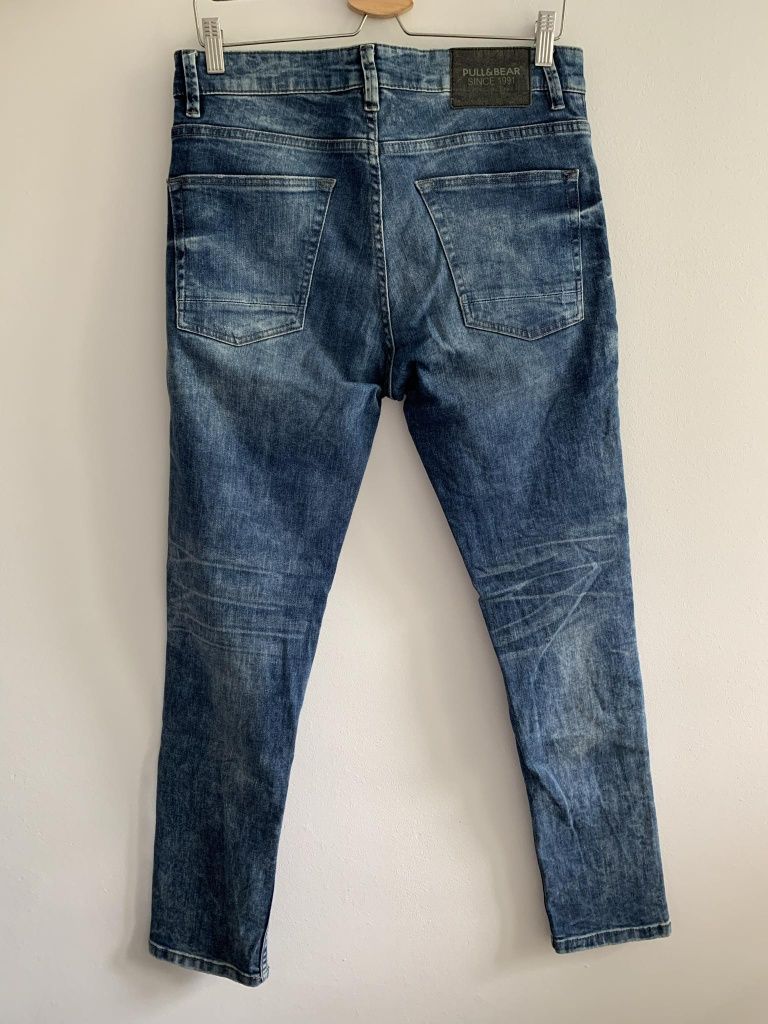 Dżinsowe spodnie męskie jeansy z przetarciami zwężane slim fit 40 L