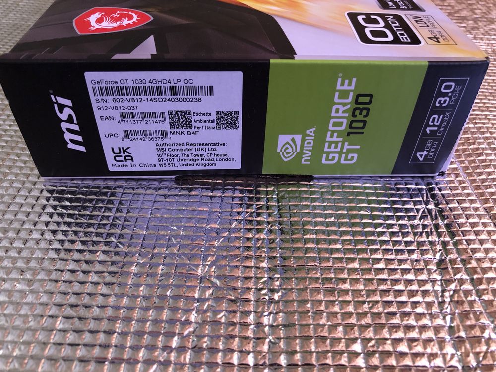 нова Відеокарта GeForce GT 1030 4GB DDR4 64bit DisplayPort, HDMI