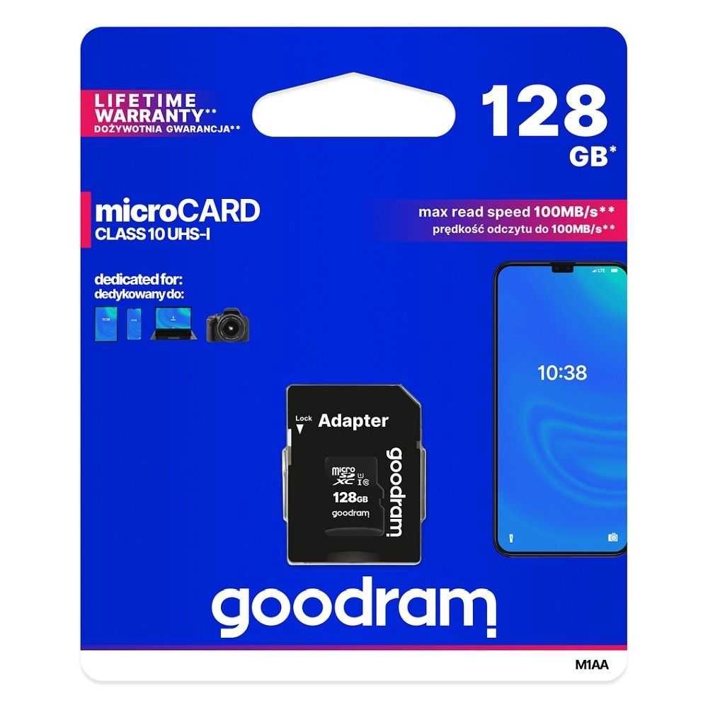 GOODRAM karta pamięci microSD 128GB 100MB/s class 10 UHS Iadapterem SD