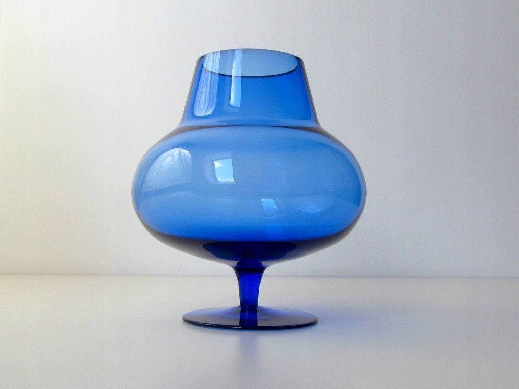vintage ! duży szklany niebieski wazon kielich