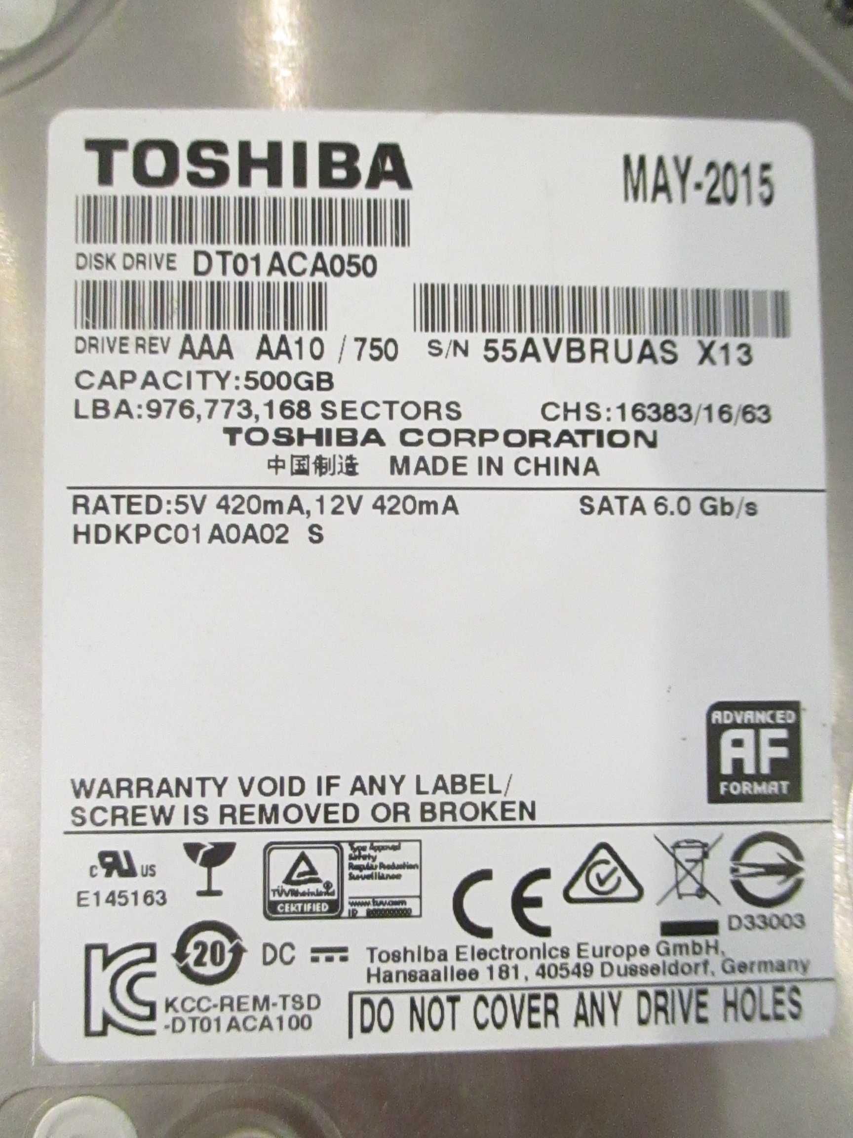 Жесткий диск Toshiba DT01ACA050 500GB 7200rpm 32MB SATA III