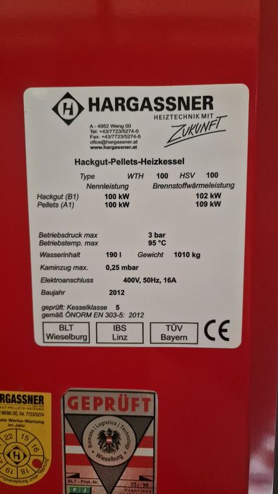 HARGASSNER Kocioł piec C.O na trociny, zrebki drzewne