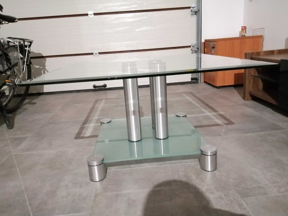 Stół szklany Ława szklana grube szkło stal nierdzewna Szafka RTV LU