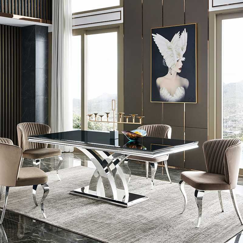 Glamour stół T-970 silver szkło czarne lub białe 220x110 chromowany