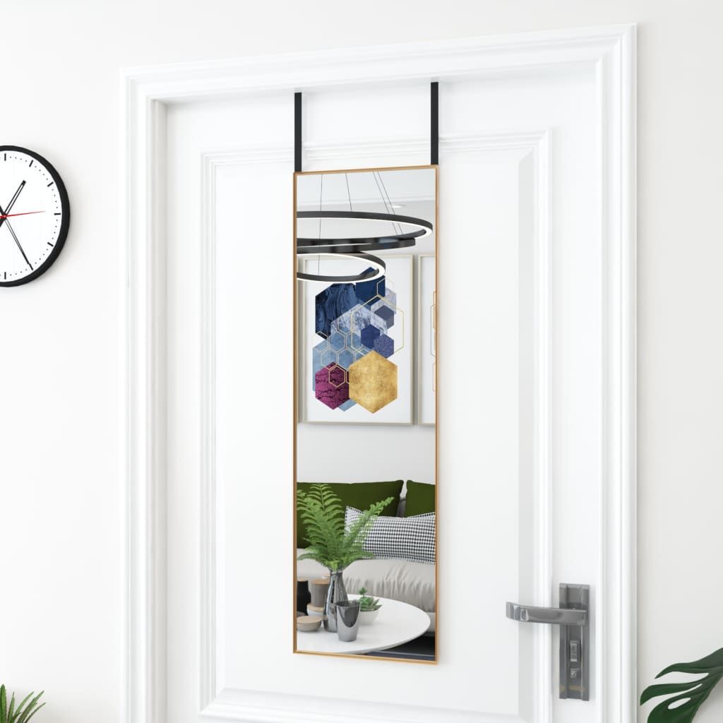 Vidaxl Lustro Na Drzwi, Złote, 30X100 Cm, Szkło I Aluminium