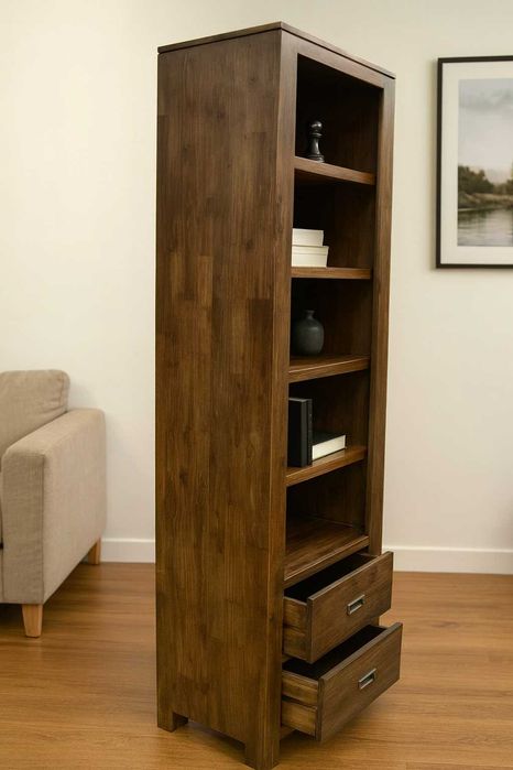 Biblioteczka drewniana, drewno egzotyczne i