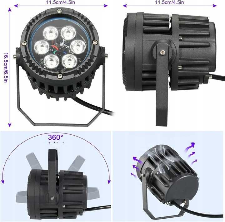 Projector LED RGBW 6x3W IP67 na zewnątrz, z pilotem