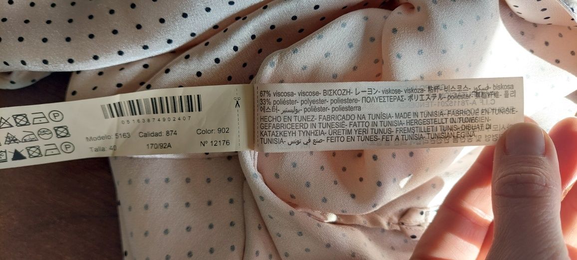 Massimo Dutti r.40 jasnoróżowa bluzka w kropki / wiskoza / lejąca