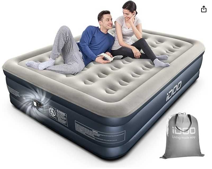 Dmuchany materac dwuosobowy 203 x 152 x 46 cm iDOO SAMOPOMPUJĄCY