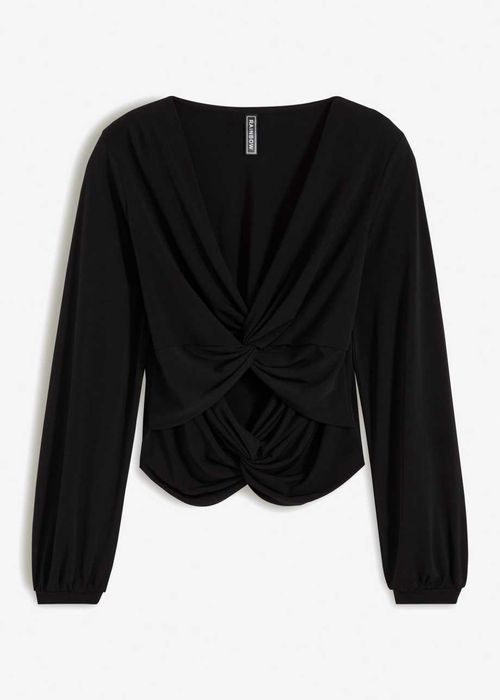 B.P.C bluzka czarna z wycięciami z marszczeniem 44/46.