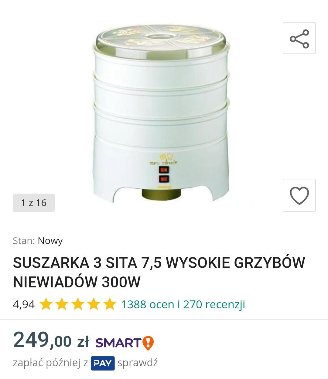 Suszarka do grzybów i owoców, 300W, duża