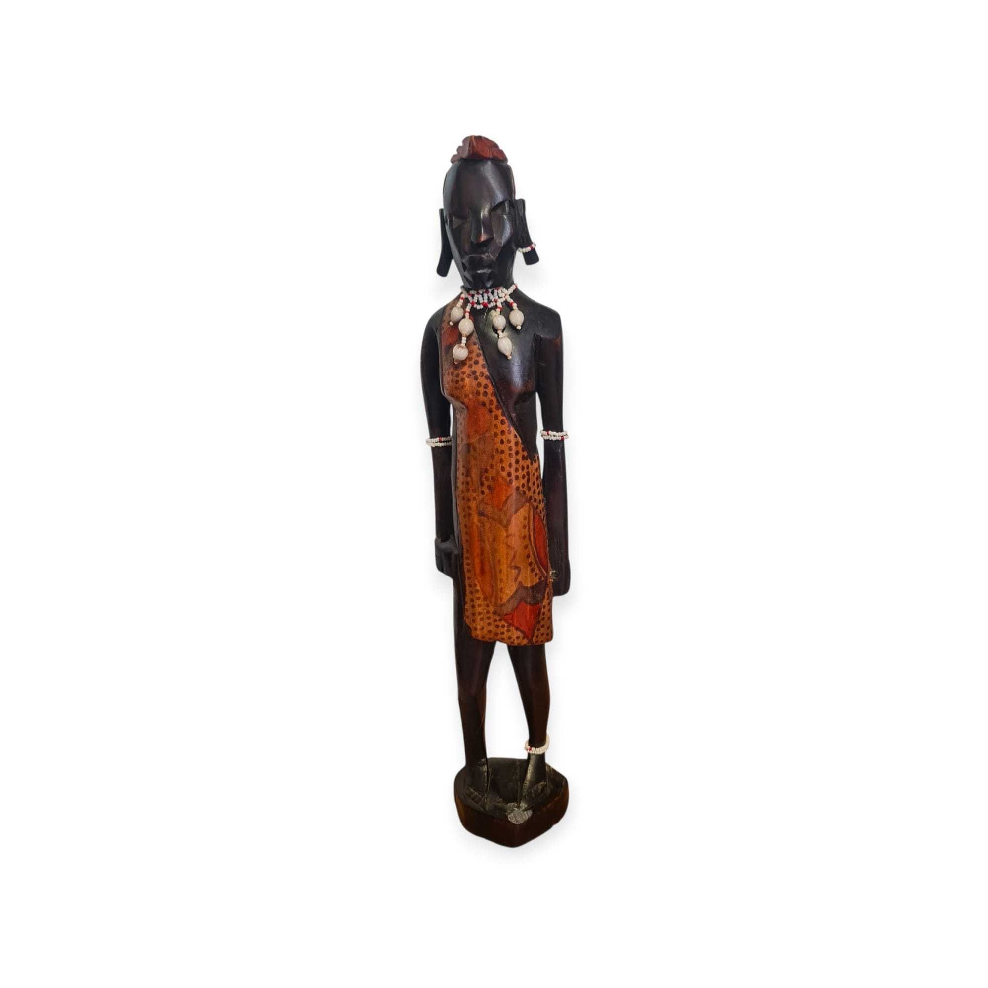 Par Estatuetas Africanas Madeira Pintada – 46 cm