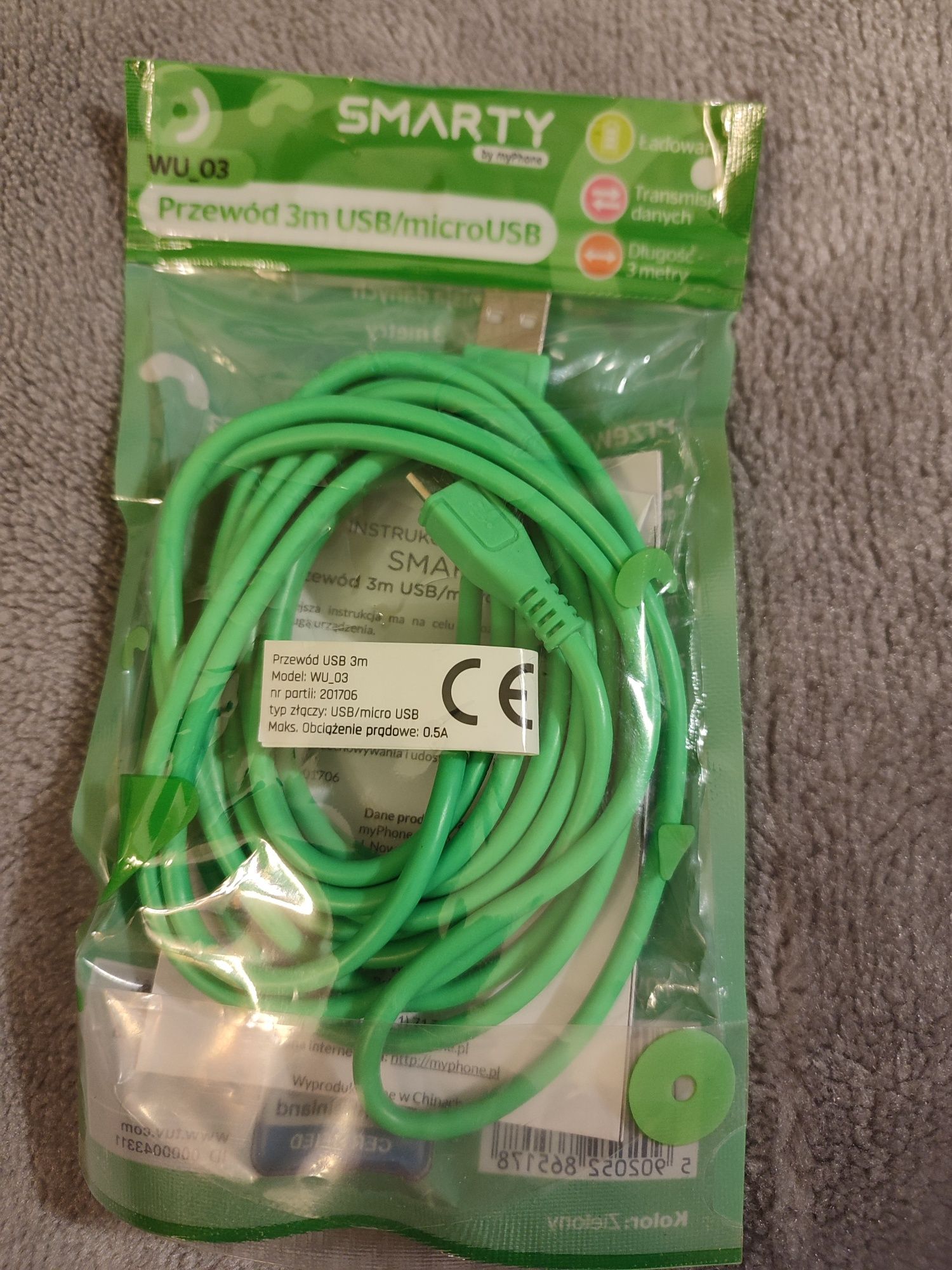 Przewód 3 m USB/mikro USB.Nowy.