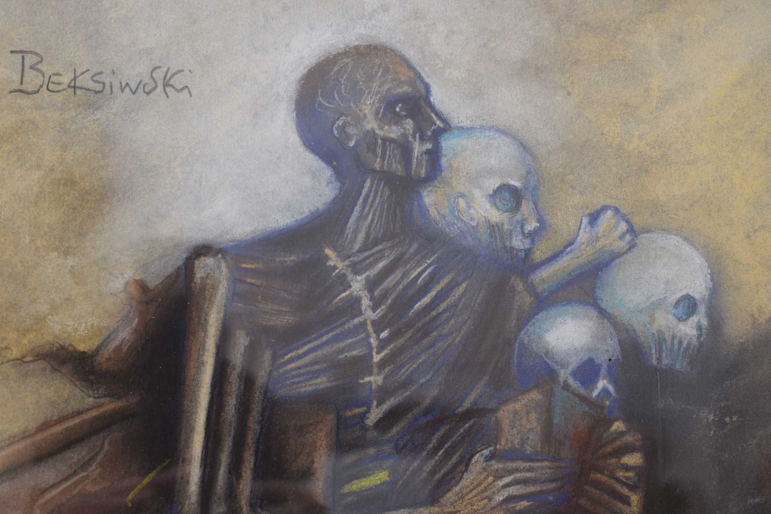 Beksiński - Pastel na Kartonie za Szkłem - Stary Obraz - Abstrakcja