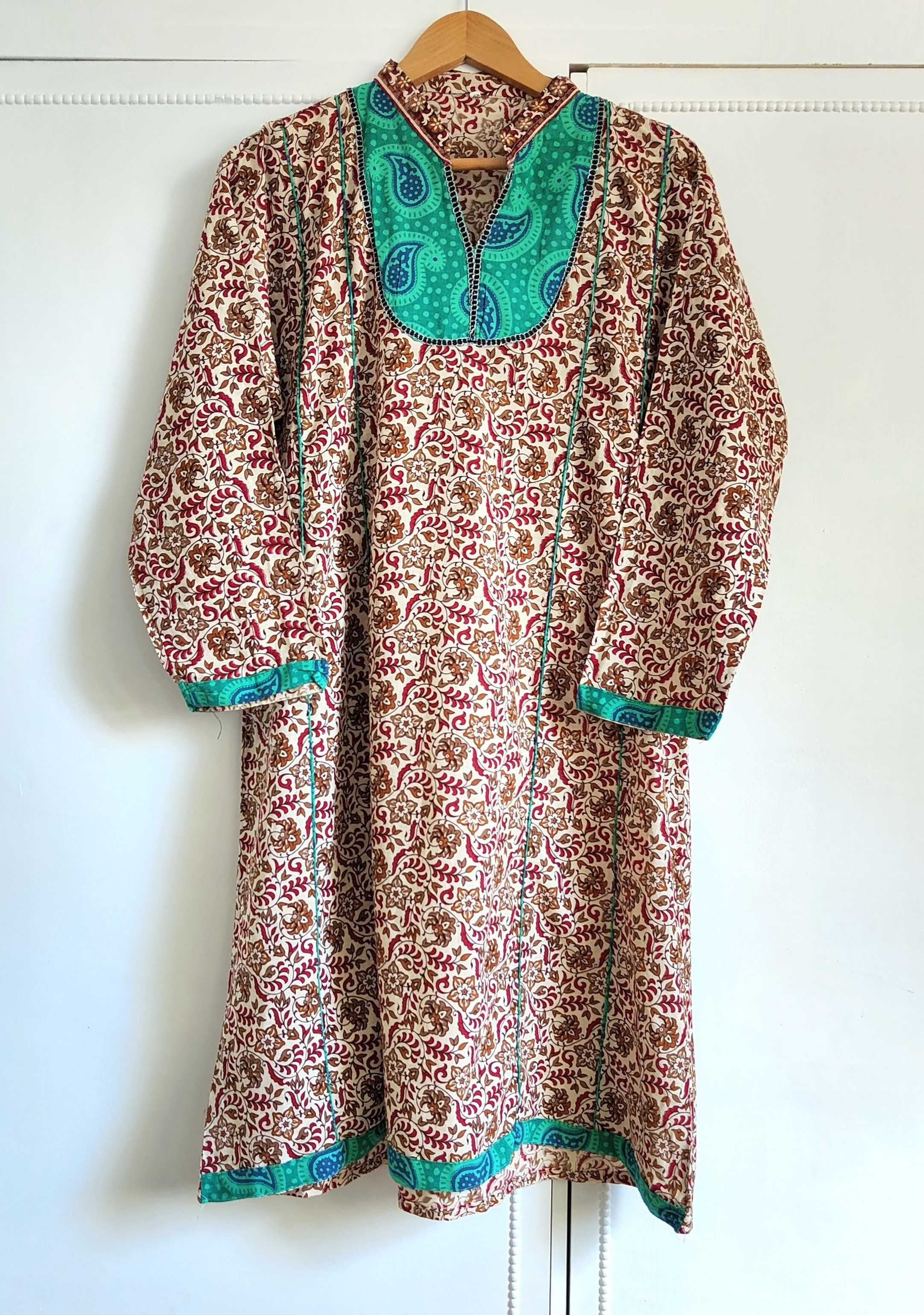 Tunika indyjska sukienka XXL 44 bawełna vintage retro hippie wzór