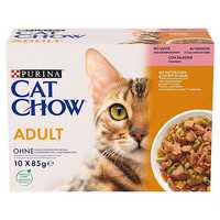 Cat Chow saszetka dla dorosłych kotów 10x85g z łososiem i zieloną faso