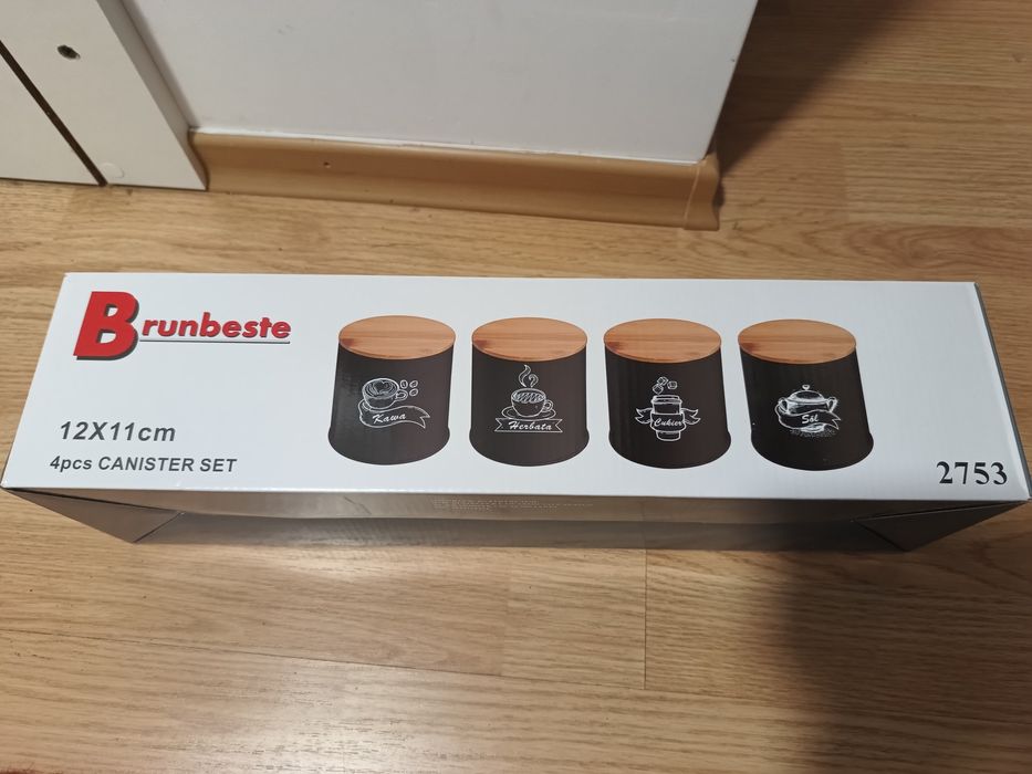 Nowy komplet pojemników na kawę herbatę cukier sól czarny mat
