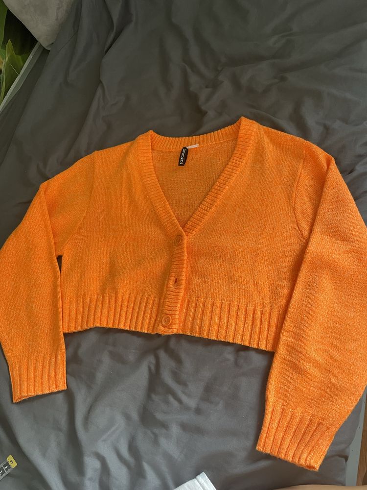 Sweter kardigan krótki pomarańczowy neonowy M