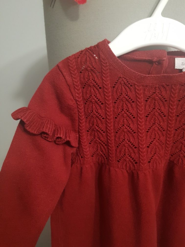 Burgundowa świąteczna sweterkowa sukienka Newbie rozmiar 92