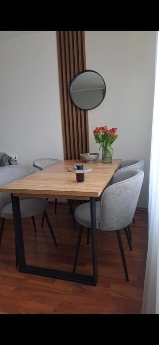 Zestaw Stół + 4 krzesła stół Loft rozkladany metalowe nogi dąb złoty