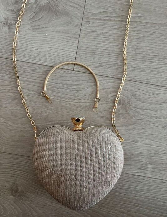 Torebka wizytowa wieczorowa złoty brokat serce