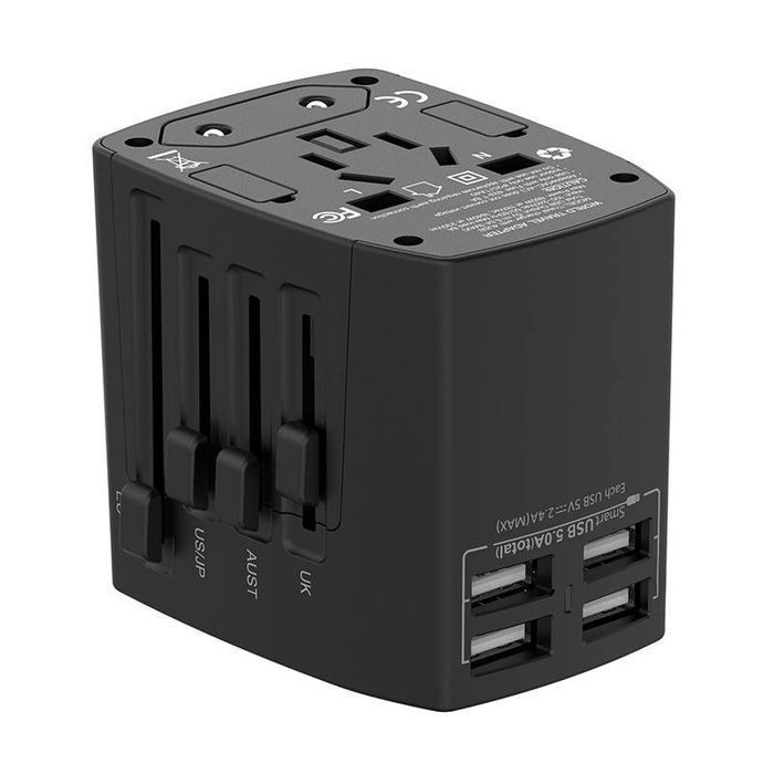 Uniwersalna Ładowarka Sieciowa Ac Budi 4X Usb, 5A, Eu/Uk/Aus/Us/Jp