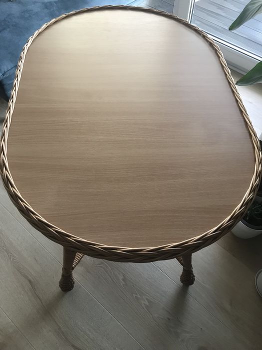 Stolik kawowy owalny 83 x 62 x 64cm wiklina na balkon do salonu okazja