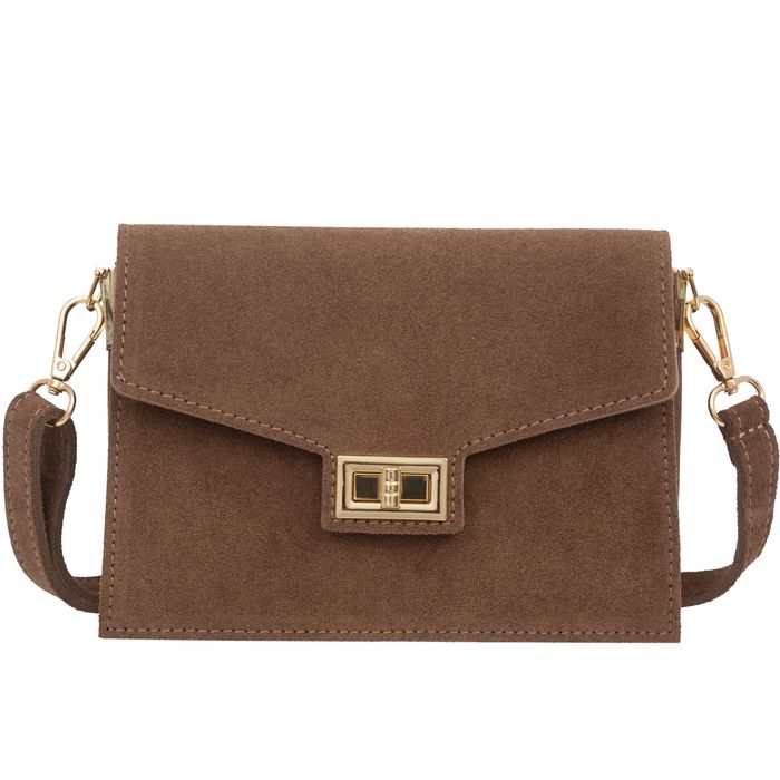 VERA PELLE torebka zamszowa listonoszka z klapą i paskiem V688 taupe