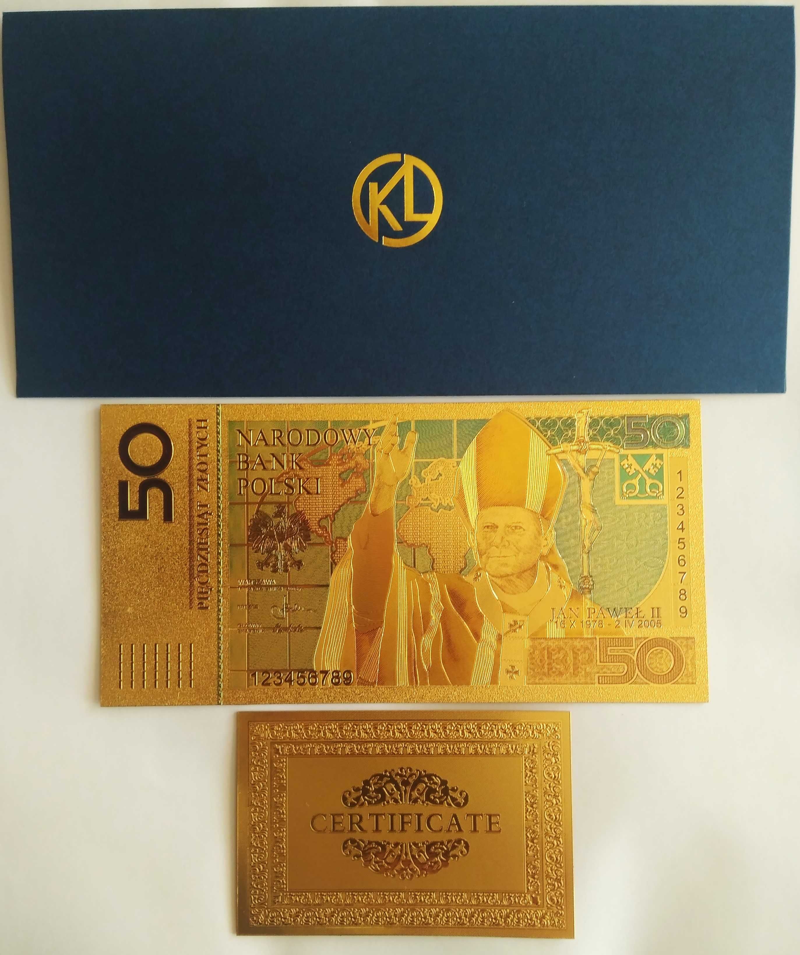 banknot pozłacany 50 zł Papież