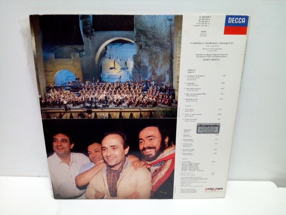 Carreras Domingo Pavarotti em concerto Mehta LP Vinil