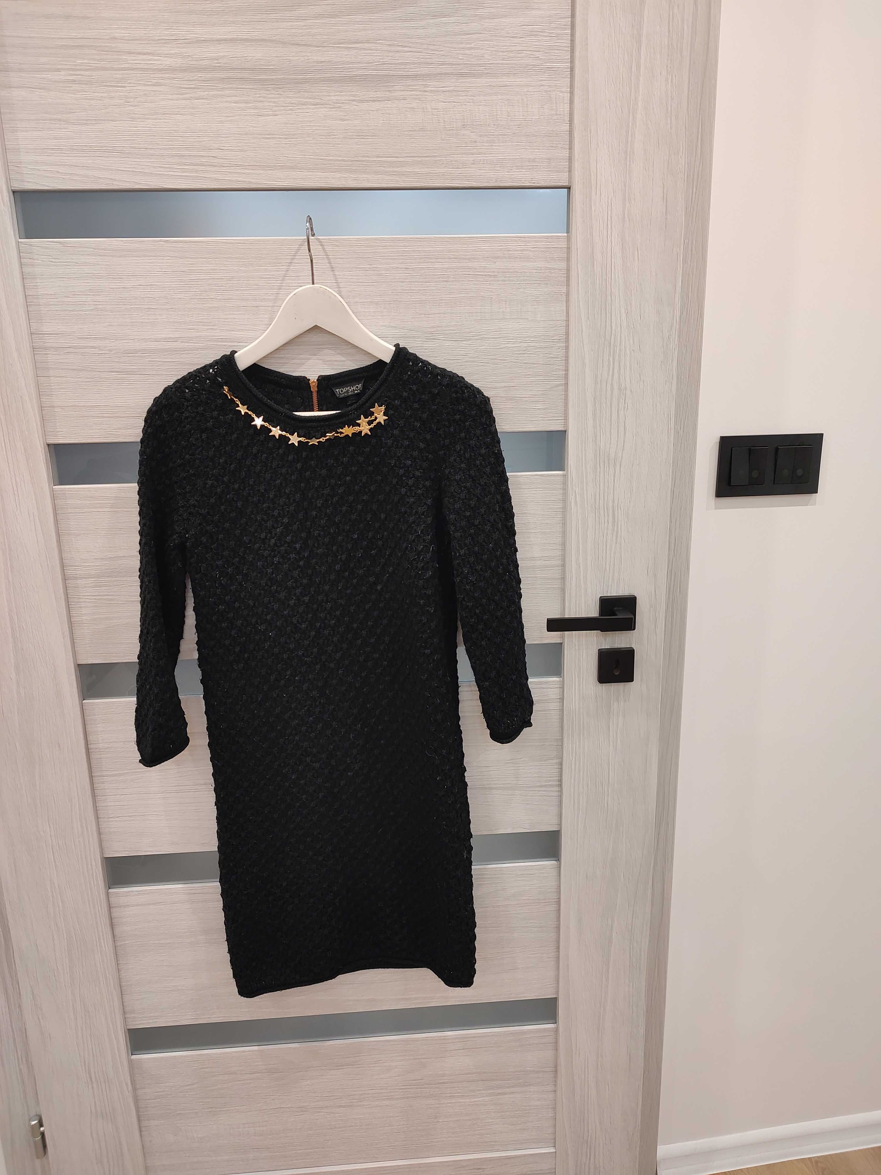 Sukienka czarna swetrowa elegancka z zamkiem top shop s/m