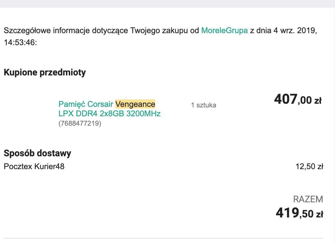 Pamięć RAM | 2x Corsair Vengance LPX DDR4 8GB 3200MHz | Stan dobry