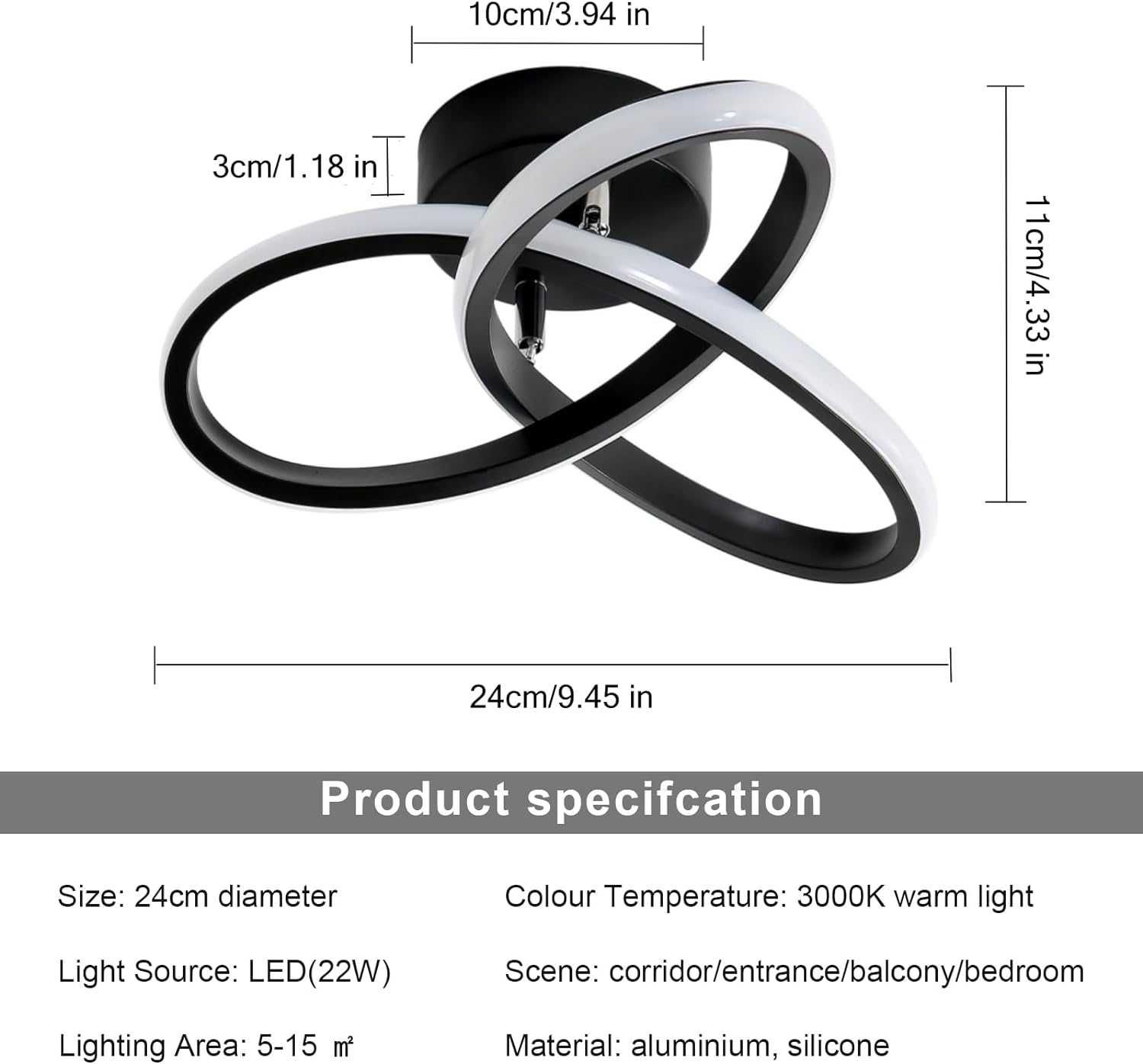 Nowoczesna Lampa Sufitowa LED 22W 2500LM Ciepła Biel