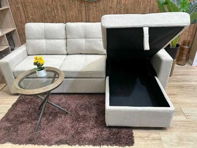 Sofá-cama em tecido cinzento com espaço de arrumação - envio grátis