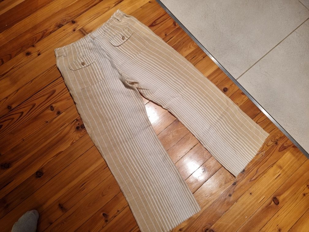 Spodnie lniane 38 M Remain spodnie w pasy na lato spodenki