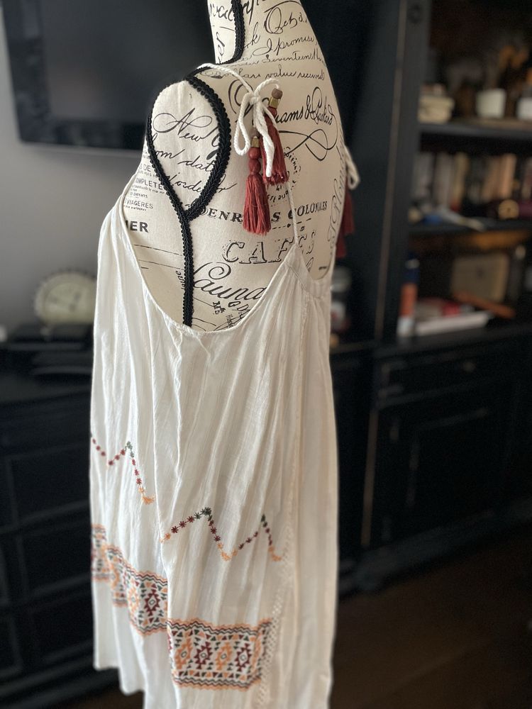 Sukienka boho oversize haft ecru M mini