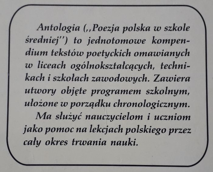 Poezja polska w szkole średniej od średniowiecza do współczesności.