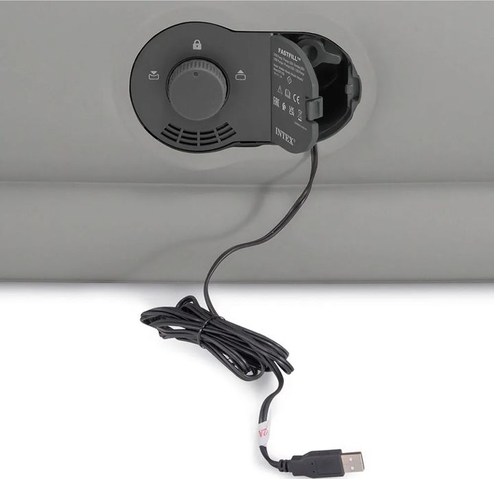 Intex Materac Dmuchany z wbudowana pompka na usb, Szary, 152x203x30cm