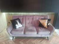 Sofa 3 osobowa - welur - pudrowy róż - pikowana