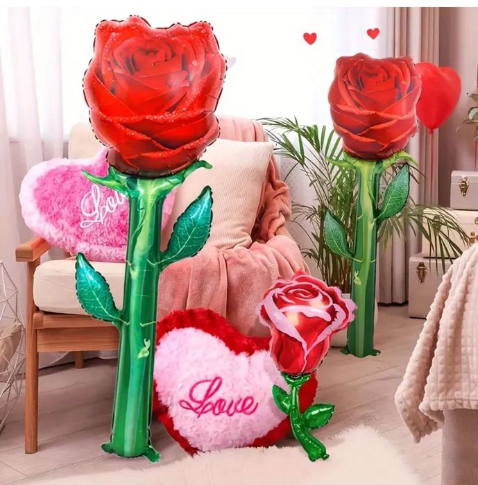 Balon foliowy gigantyczna róża 150 cm + słomka do dmuchania