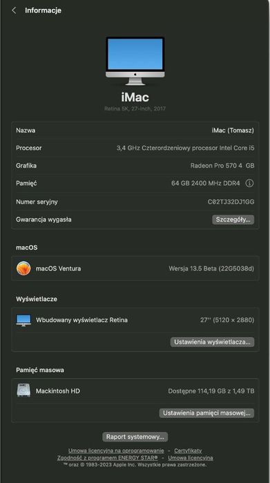 Apple iMac Retina 5K 27" 2017 3.4GHz/64GB/2TB SSD