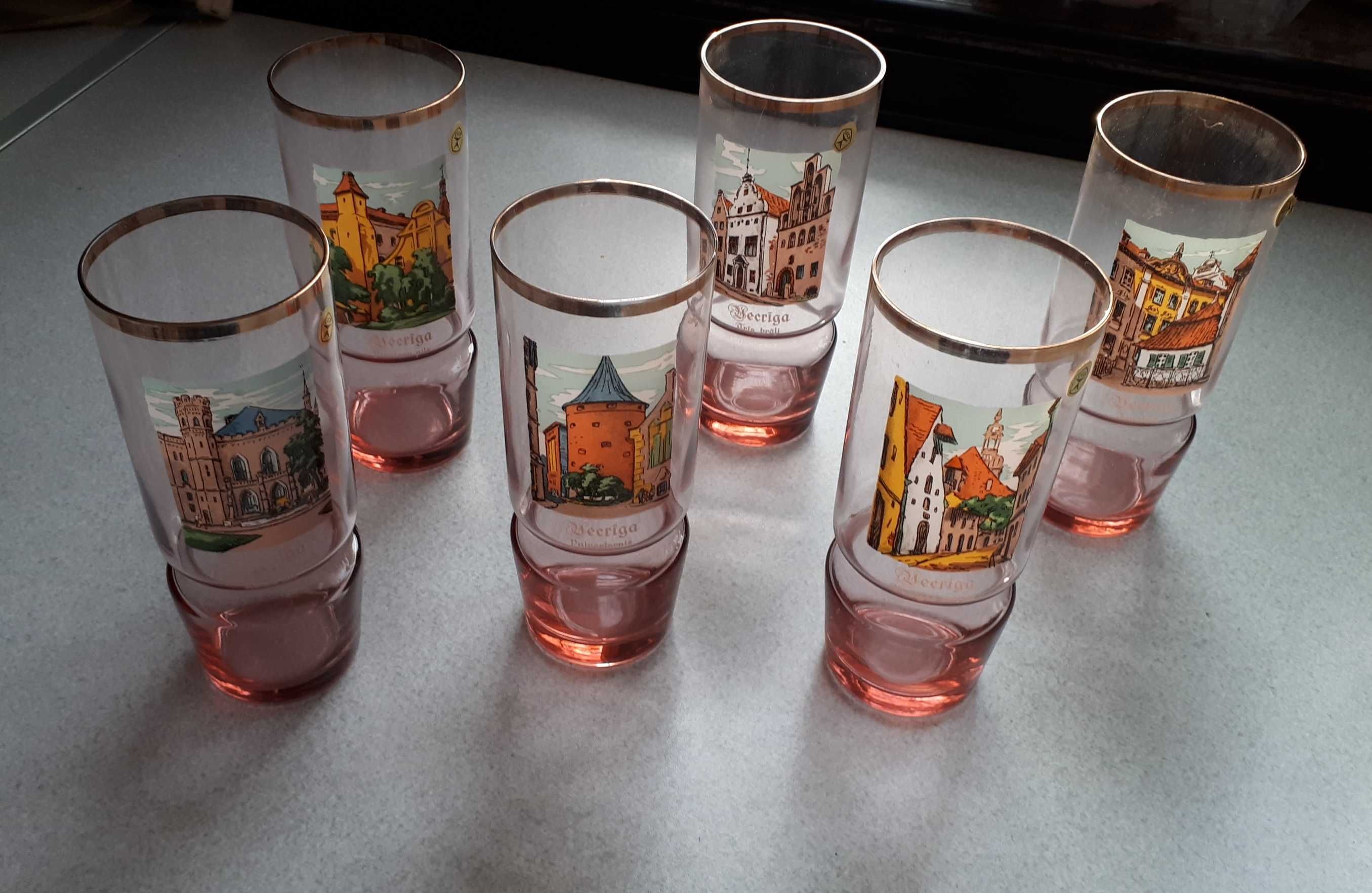 szklanki łotewskie Ryga szkło rozalinowe vintage
