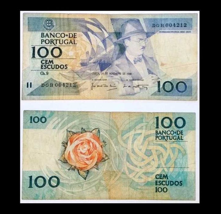Notas Portuguesas - 100$ escudos (Fernando Pessoa)