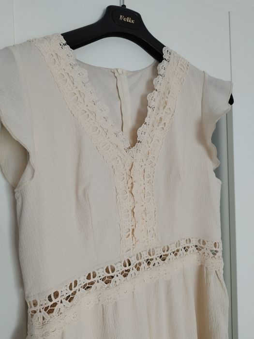 Kombinezon śmietankowy muślin koronka lato boho